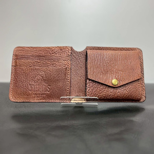 YIHALS ハンドメイド 鹿革 2つ折り財布 ブラウン《靴屋が手掛ける革製品》 [0644]
