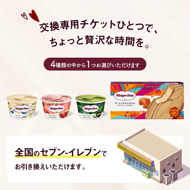 【メールで届く】ハーゲンダッツ アイスクリーム『コンビニ交換専用チケット　5個交換（セブン-イレブン）』_H-svgift105