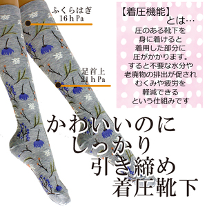【フラワーレッグスシリーズ】着圧ソックス 総花柄 FW-HS05 5L-6L ネイビー【GFM267】