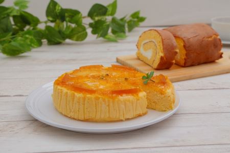 S041-001A_スイーツセット(あまくさ晩柑チーズケーキ・宝島ロール)　/ ケーキ チーズケーキ ロールケーキ 生クリーム