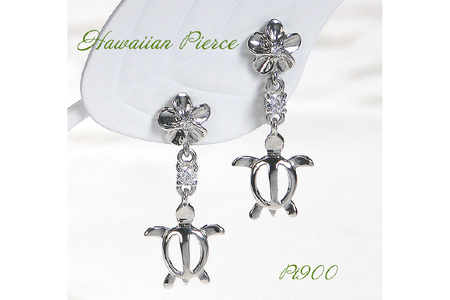 ピアス ハワイアン スタッドピアス プラチナ PT900 ダイヤモンド 0.08ct プルメリア カメ ホヌ ウミガメ 揺れる 【f286-pt】 [オーダーメイドジュエリーメイ 山梨県 韮崎市 20745221]