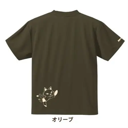 JTTA公認　卓球ユニフォーム【男女兼用(ドライ):Mサイズ】ねこ　オリーブ【1672829】