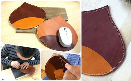 【思いやり型返礼品】 栗のマウスパッド ［楓舎］ 牛革 本革  革小物 パソコン用品 PC用品 ［A-15］