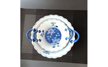 有田焼 華山窯 鉄仙花バスケット（大・小）2個 セット【東洋セラミックス】食器 器 うつわ 鉢 ボウル 手描き 果物入れ バスケット インテリア 2個 セット35000円 A35-355
