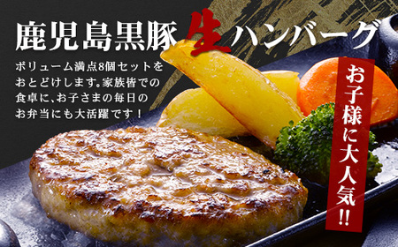 鹿児島県産 黒豚生ハンバーグセット（8個入）冷凍 NS-12 ❘ 肉 お肉 豚肉 豚 にく ぶた かごしま黒豚 焼くだけ おかず お弁当 ジューシー 小分け ギフト おかず お弁当 国産 鹿児島県 南大隅町 南州農場