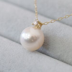 S085-544_あこや真珠 ペンダント ネックレス 8mm - 8.5mm K10 天草 熊本 ホワイトピンク 誕生石 4月 ダイヤモンド 半貴石 本真珠 