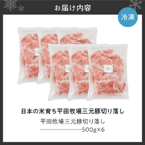 日本の米育ち平田牧場三元豚切り落し500g×6 豚肉 北海道