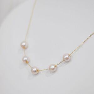 S101-456_あこや真珠 天草 ネックレス ピンク スルー シリコン 5連 7.5mm - 8mm  真珠 調色
