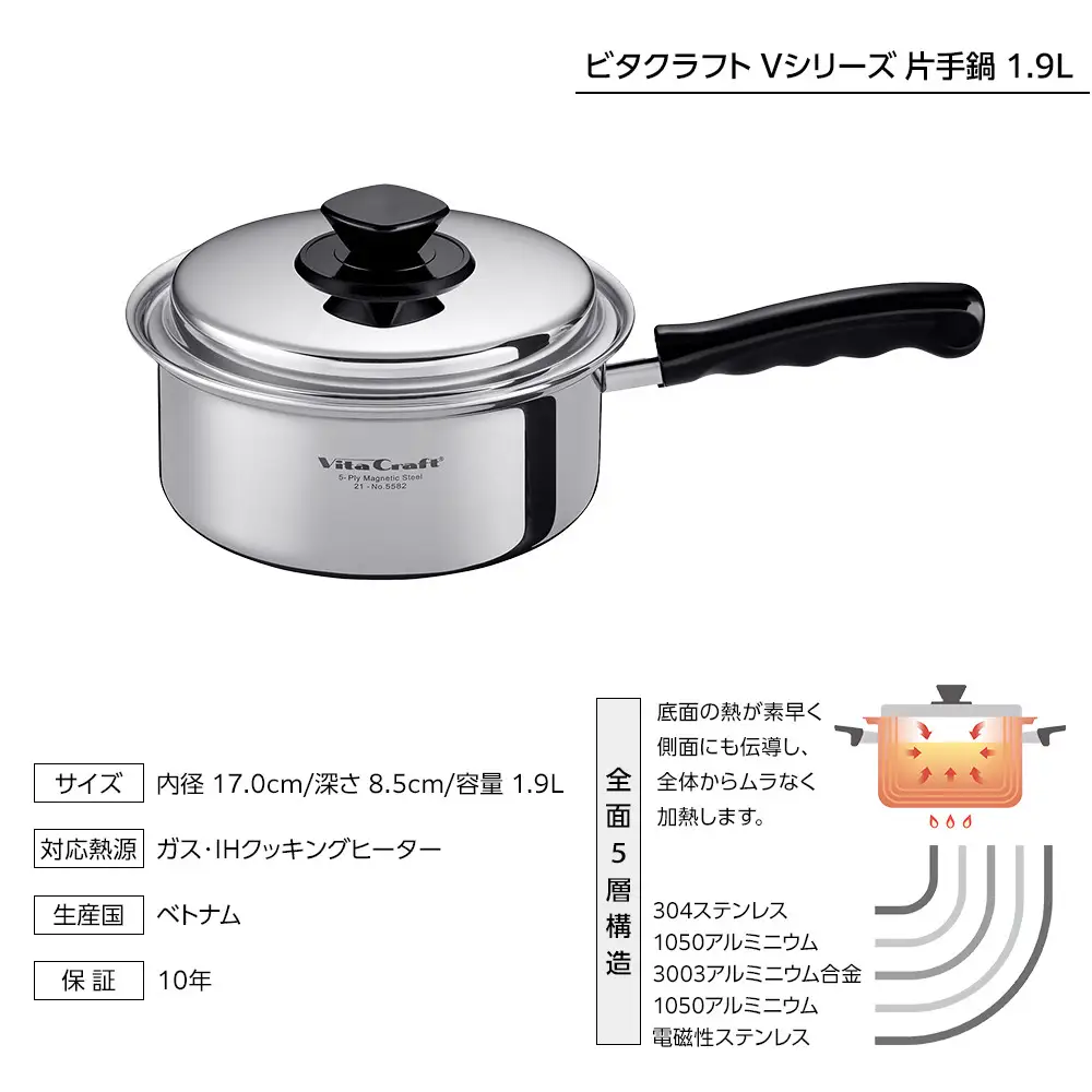ビタクラフト Vシリーズ 片手鍋 1.9L 定番鍋