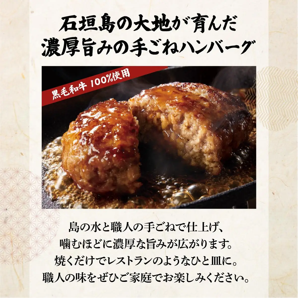 ＜わんの牛＞石垣島産経産黒毛和牛手ごね生ハンバーグセット 150g×5個 NA-04