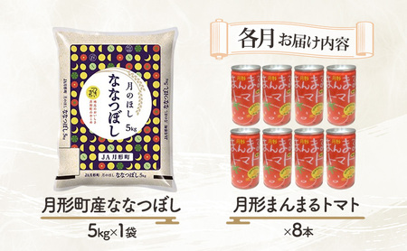 北海道月形産ななつぼし5kg+月形町産完熟トマト「桃太郎」使用『月形まんまるトマト』8本 3ヵ月連続 定期便 お米 果汁飲料 野菜飲料 トマトジュース