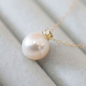 S085-550_あこや真珠 ペンダント ネックレス 8mm - 8.5mm K10 天草 熊本 ホワイトピンク 誕生石 6月 ムーンストーン 半貴石 本真珠 