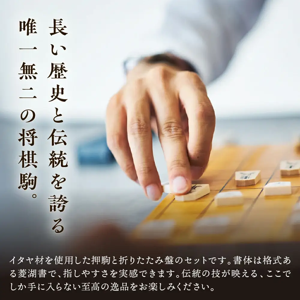 将棋駒 ( 菱湖書 ) と 将棋盤 の セット ( 折盤 、 駒台付 ) 山形県 天童市