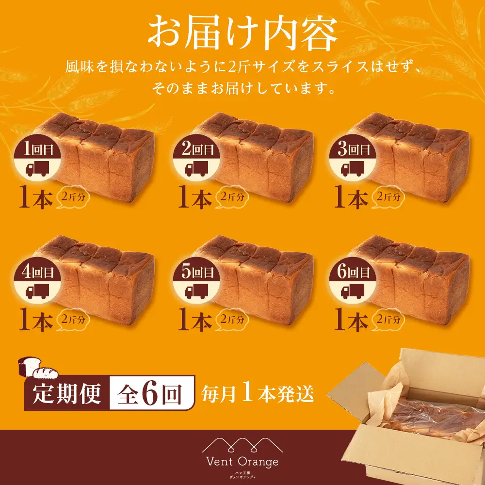 【定期便 全6回 毎月発送】 国産小麦 使用 湯種食パン 2斤 パン工房 ヴァン・オランジュ