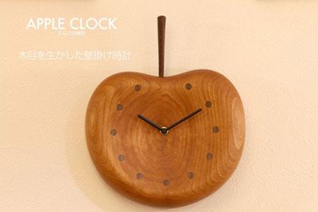 『ほくとのクラフト』いっぴん工房手作り木工家具　りんごの時計 [h005]