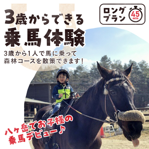 キッズ体験 ロングプラン (3頭) チケット 乗馬体験 キッズプラン 馬 3頭 ロングプラン 約45分 乗馬 3歳以下親子乗り可 一人乗り3歳～ 自然 森林散策 ファミリー 初心者も安心 体験 八ヶ岳南麓 山梨県 北杜市 [h034]