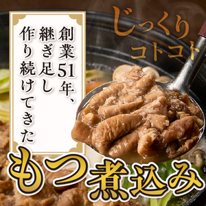 もつ煮込み 2食入 (1食250g) 純国産豚 豚肉 柔らか 厳選ホルモン 冷凍発送 たつみ庵 もつ煮 おかず ご飯 おつまみ 惣菜 レトルト 静岡県 富士市 [sf001-351]