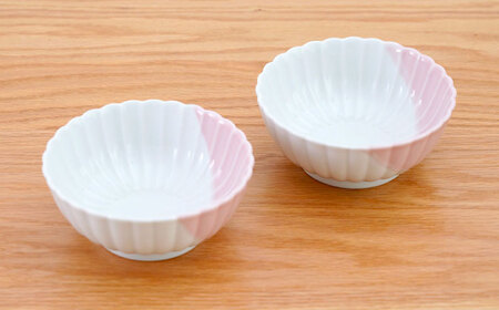 【波佐見焼】花しのぎ 小鉢 ハーフカラー ピンク 2点セット【団陶器】[PB203]
