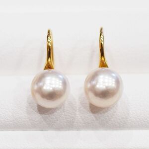S085-483_あこや真珠 天草 ピアス フック ヒール K18  8mm - 8.5mm ホワイトピンク 真珠