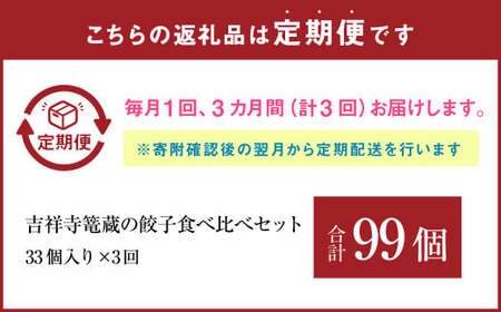 【3ヶ月定期便】吉祥寺篭蔵の餃子食べ比べセット4種(計33個) 餃子 冷凍