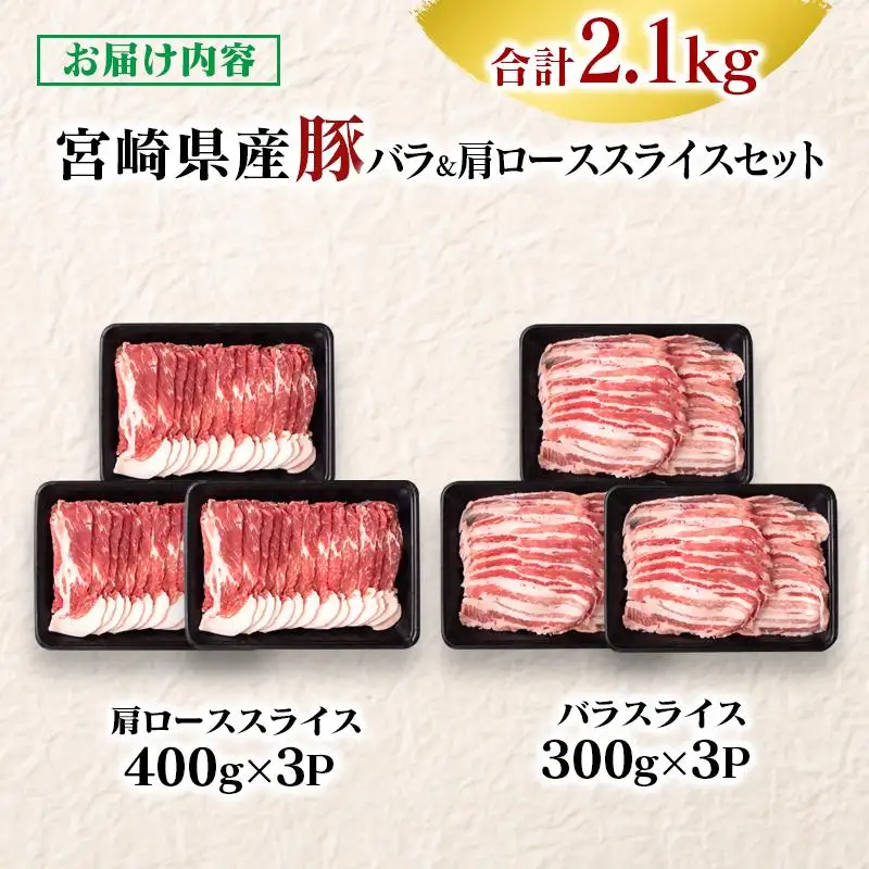 【2週間以内発送】宮崎県産豚バラ＆肩ローススライス2.1kgセット＜58-38a＞