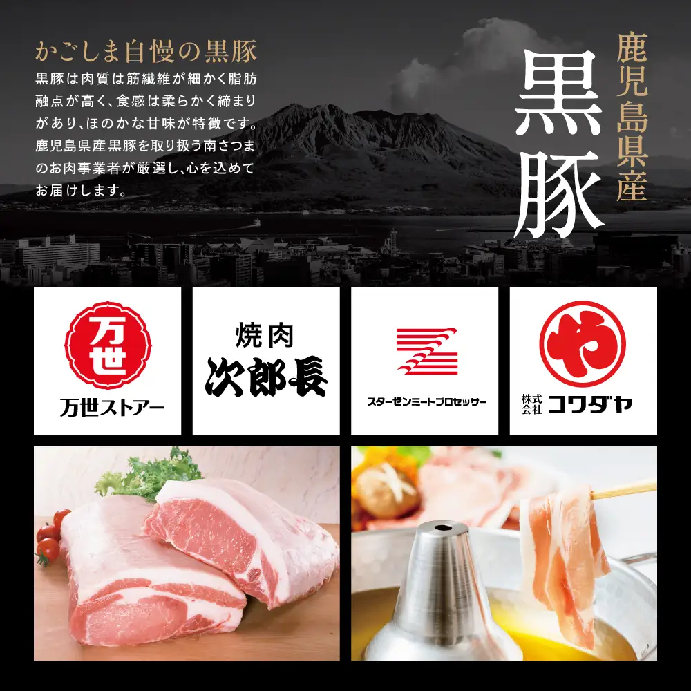 【定期便】畜産王国鹿児島の厳選黒豚定期便（全6回） お肉 国産 鹿児島県産 豚肉 しゃぶしゃぶ とんかつ 焼肉 焼き肉 切り落とし 焼豚 チャーシュー ローストポーク セット 食べ比べ コワダヤ スターゼン 万世ストアー 焼肉次郎長 南さつま市