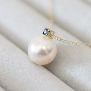 S085-559_あこや真珠 ペンダント ネックレス 8mm - 8.5mm K10 天草 熊本 ホワイトピンク 誕生石 9月 サファイヤ 半貴石 本真珠 