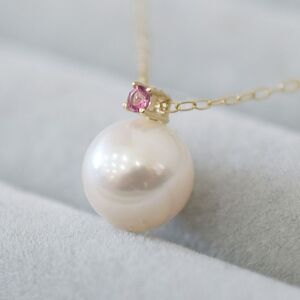 S085-562_あこや真珠 ペンダント ネックレス 8ｍｍ - 8.5mm K10 天草 熊本 ホワイトピンク 誕生石 10月 ピンクトルマリン 半貴石 本真珠