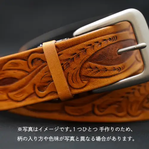 牛革ベルト（アンティーク・タン染め）【太さ40mm / 厚さ3.7mm / L(130cm)】　牛革 父の日 手作り ベルト 革製品 [BE003ya-L]