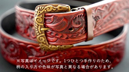牛革ベルト（花柄・アンティークコードバン染め）【太さ40mm / 厚さ3.7mm / L(130cm)】 牛革 父の日 手作り ベルト 革製品 [BE016ya-L]