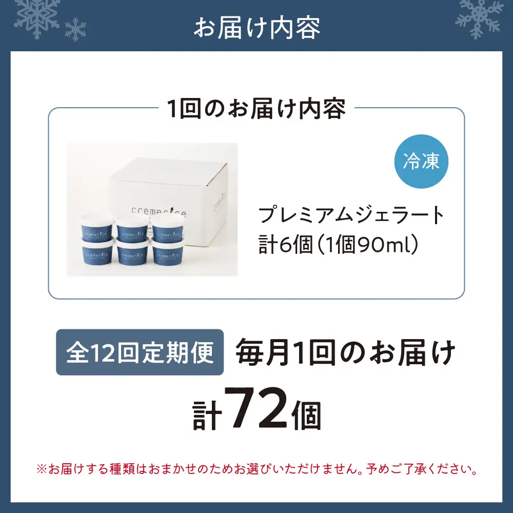 【定期便】クレメリーチェプレミアムジェラート6個セット12回（毎月1回×12か月）｜スイーツ アイスクリーム ジェラート 北海道 札幌市