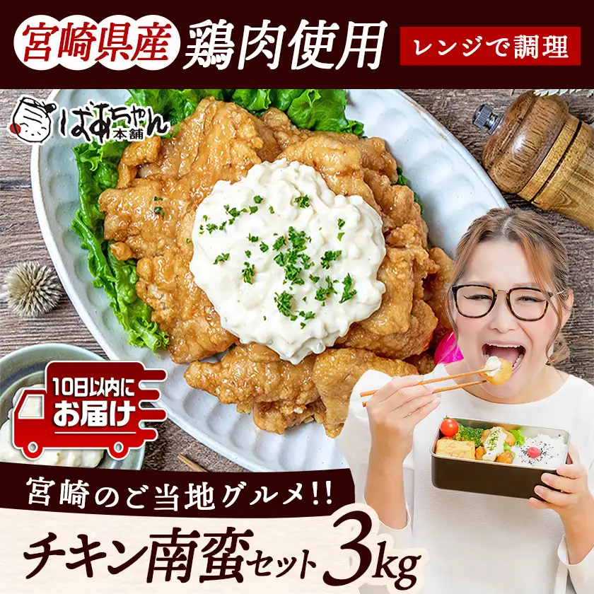 宮崎県産鶏チキン南蛮3.0kgセット≪みやこんじょ特急便≫〔17-1508-Q〕_(都城市) 宮崎県産鶏 小分け ソウルフード 冷凍 肉