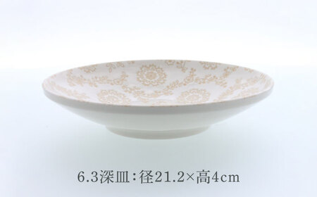 【美濃焼】ロイヤルレース 切立リム型 6.3深皿 3点 ＆ 5.0鉢 3点 合計6点セット【カネ定製陶】[MEI163]