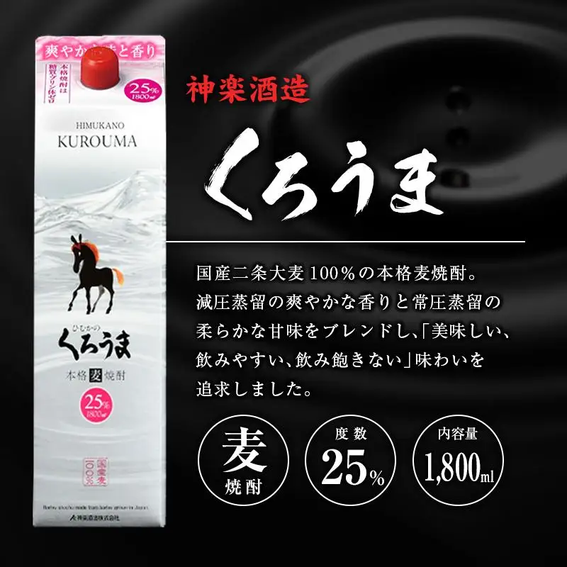 宮崎県産「本格麦焼酎」3本セット ひむかのくろうま・長期貯蔵酒ひむかのくろうま・いいとも 25度 1800ml パック 飲み比べ