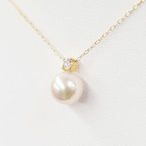 S101-438_あこや真珠 天草 ネックレス ダイヤモンド ペンダント 8mm - 8.5mm ホワイトピンク 0.1ct 0.09ct