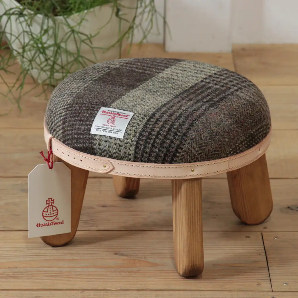 まぁるいスツール【ブラウンチェック】 子供 椅子イスキッズ HARRIS TWEED（ハリスツイード）