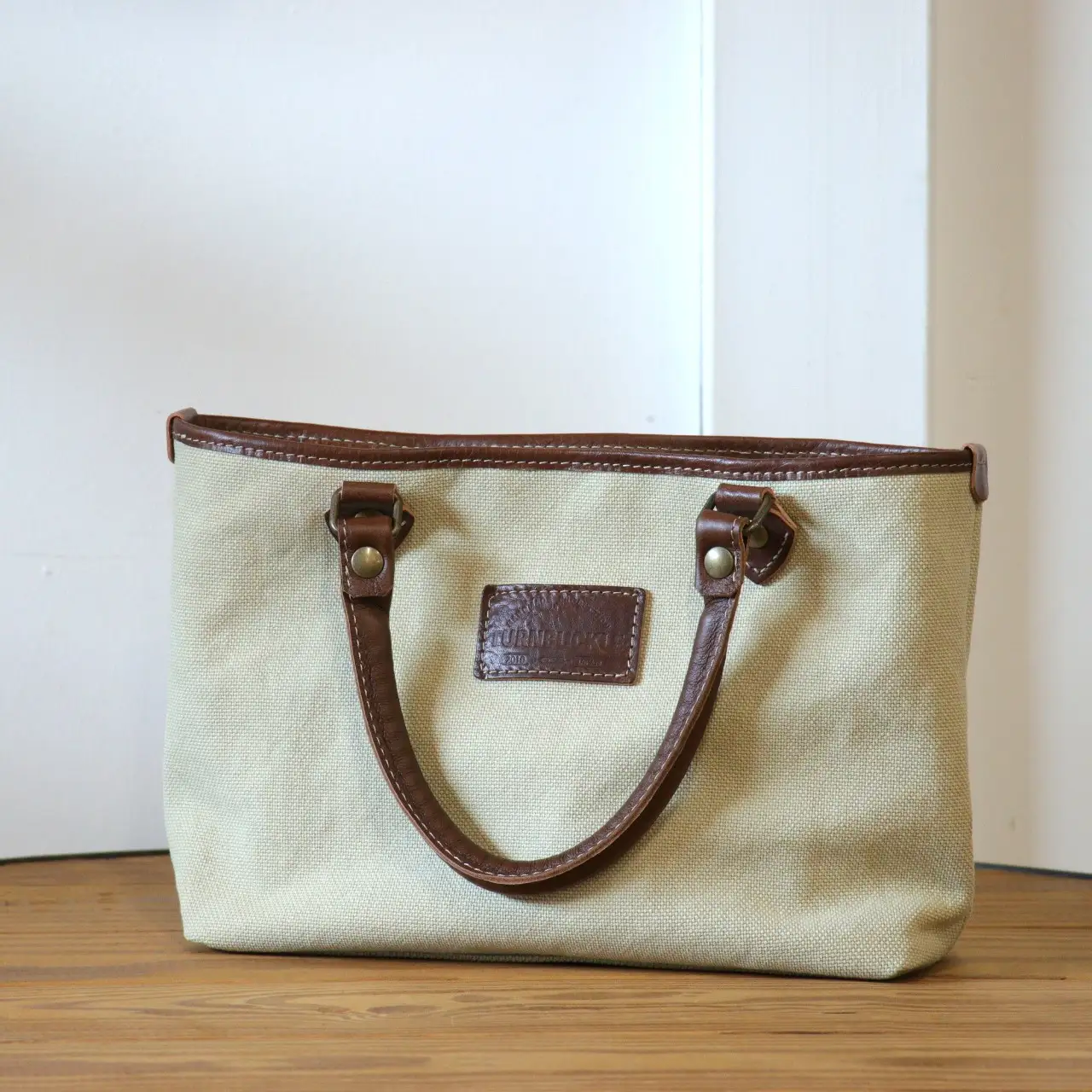 【サンドベージュ】MT-03 帆布×革 クラシカルな雰囲気のミニトートバッグ 