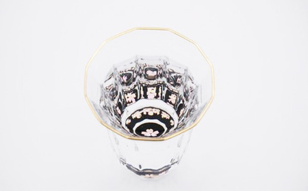 螺鈿ガラス 金杯（万華鏡） 桜（貝入）黒 高岡漆器 グラス 酒器 杯 盃 民芸品 工芸品 食器 コップ  FAD-0030