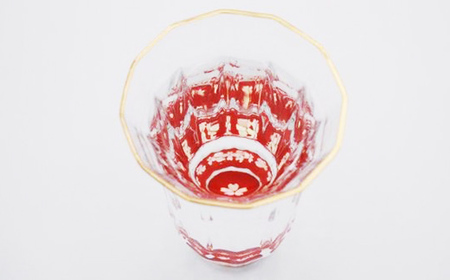 螺鈿ガラス 金杯（万華鏡） 桜（貝入）朱 高岡漆器 グラス 酒器 杯 盃 民芸品 工芸品 食器 コップ  FAD-0031
