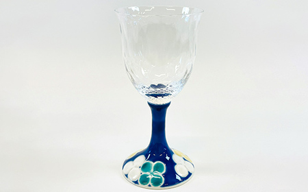 九谷和グラス ワイングラスクローバー（ブルー） 工芸品 グラス コップ 食器 F6P-3156