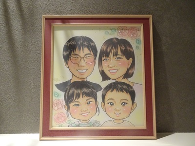 本格オーダーメイド 似顔絵 （色紙サイズ・額付） 5名 ペットも描きます