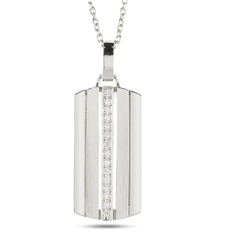 ネックレス メンズ プラチナ プレート ダイヤモンド 0.08ct ペンダントトップ 大ぶり pt900 ダイヤ ストライプ タグペンダント ジュエリー シンプル 大きめ 普段 使い 人気 250520201pm SWAA330