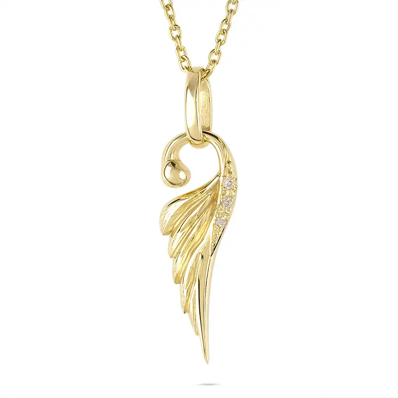 ネックレス 18金 18k メンズ フェザー 羽根 ダイヤモンド ペンダントトップ 羽 イエローゴールドK18 ゴールド シンプル ジュエリー 普段 使い 190523100dym-s SWAA333-gd
