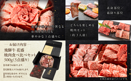 飛騨牛 花盛 焼肉食べ比べ 500g（5点盛り）【22-46】