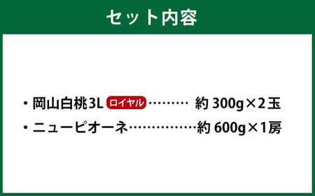 岡山県産 岡山白桃 ロイヤル 3Lサイズ 約300g×2玉・ニューピオーネ 約600g×1房 詰合せ 【2026年7月上旬～8月下旬発送予定】 白桃 桃 もも モモ ピオーネ ぶどう 葡萄 ブドウ セット