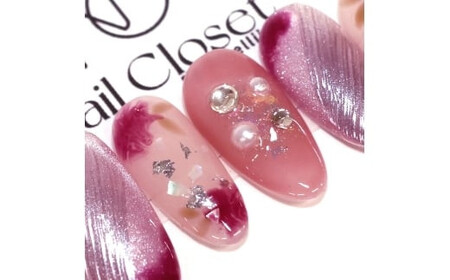 ネイルチップ　ロング【恋色パルフェ】Mサイズ　Antellijan大宮ネイルサロンのハンドメイド　L2-M【11100-2164】