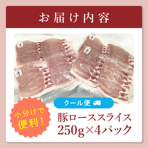 【茨城県共通返礼品/鉾田市】国産常陸の輝き豚ローススライス1.0kg (250ｇ×4Ｐ) | 霜降り 柔らかい 高品質 茨城県産(92-09)