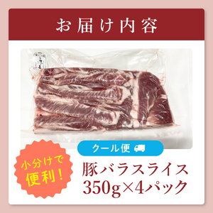 【茨城県共通返礼品/鉾田市】国産常陸の輝き豚バラスライス 1.4kg(350ｇ×4Ｐ) | 霜降り 柔らかい 高品質 茨城県産(92-12)