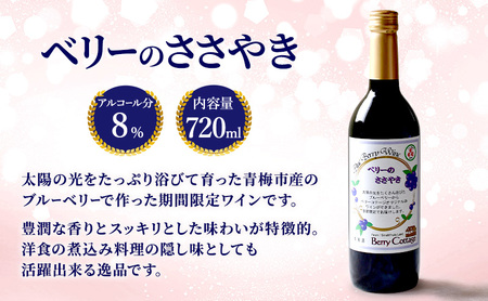 ブルーベリーワイン 「ベリーのささやき」 2019年産 ビンテージ品 お酒 日本ワイン フルーツワイン 果実酒 アルコール ブルーベリー 洋食 東京都 青梅市