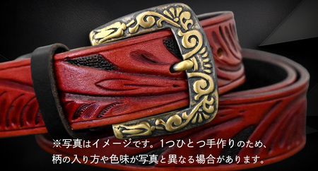 牛革ベルト 羽根模様アンティークコードバン染め+黒【太さ30mm / 厚さ3.7mm / L(130cm)】 [BE024ya-L]